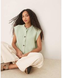 ASOS - Chaleco De Corte Cuadrado Con Detalle De Botones De Punto De -Verde - Lyst