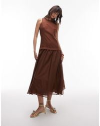 Mango - Robe longue en lin à taille basse et ourlet transparent - chocolat - Lyst
