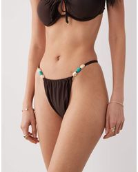 Brave Soul - Tanga Bikini Bottoms With Beaded Detail - Lyst
