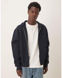ASOS - Sudadera Azul Marino Extragrande Con Capucha Y Cremallera De Tejido Grueso Efecto Neopreno De - Lyst