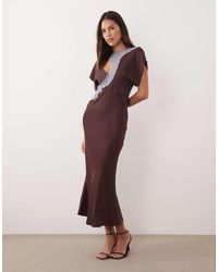 ASOS - Lace Applique Grown On Sleeve Bias Cut Satin Midi Dress - Lyst