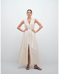 TOPSHOP - Crinkle V Neck Zip Front Utility Maxi Dress - Lyst