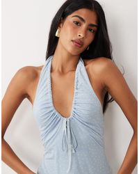 ASOS - Printed Mesh U Scoop Ruched Halter Neck Top - Lyst