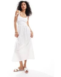 ASOS - Vestito Midi Stile Milkmaid Con Gonna A Ruota E Spalline Allacciate - Lyst