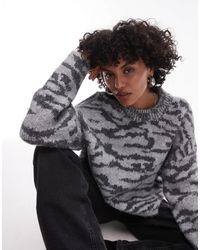 TOPSHOP - – ultimate – flauschiger strickpullover mit lockerem schnitt und grauem muster - Lyst