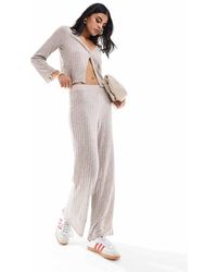 Pieces - Broek Met Wijde Pijpen Van Geribbelde Jersey - Lyst
