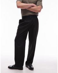 TOPMAN - Pantalones De Vestir Negros De Pernera Ancha Con Pinzas De - Lyst