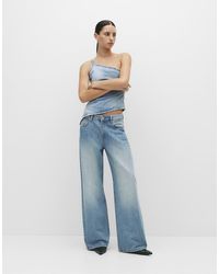 Pull&Bear - Mid-waist Straight-leg Jeans With Rhinestones - Lyst