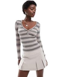 Cotton On - Cotton on - top en maille côtelée avec manches longues et col boutonné - mousse teint par sections - Lyst