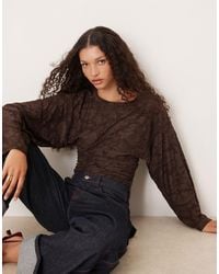 Gina Tricot - Long Sleeve Textured Print Crew Neck Top - Lyst