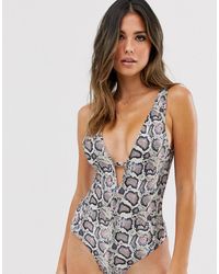 AllSaints Chezza Misra - Badpak Met Slangenprint - Grijs