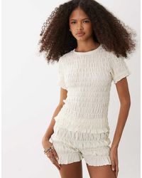 Brave Soul - Ruched Short Sleeve T-shirt With Ruffle Detail - Lyst
