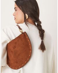 ASOS - Faux Suede Scoop Studded Shoulder Bag - Lyst