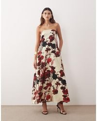 ARRANGE - Bandeau Satin Trapeze Maxi Dress - Lyst