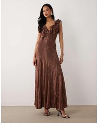 ASOS - Burnout Devore Frill Soft V Neck Maxi Dress With Godets - Lyst