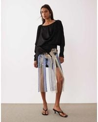 ASOS - Satin Floral Embroidered Mini Dress With Fringing - Lyst