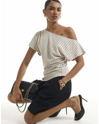 River Island - Pinstripe Asymmetric Drape Top - Lyst