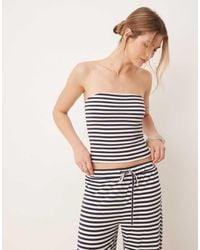 ASOS - Top Blanco Y Azul Marino A Rayas Con Escote Palabra De Honor De (Parte De Un Conjunto) - Lyst
