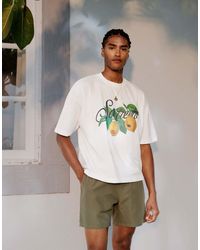 ASOS - T-Shirt Oversize Squadrata Bianca Con Grafica Estiva - Lyst