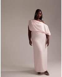 ASOS - Asos Design Curve Bridesmaids Crepe One Shoulder Draped Maxi Dress - Lyst