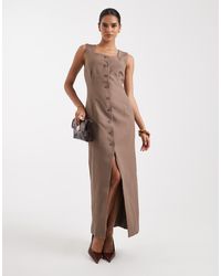 Vero Moda - Square Neck Button Front Tailored Midi Dress - Lyst