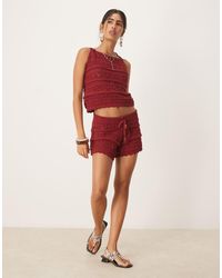 ASOS - Crochet Knit Short Co-ord With Beaded Front Tie - Lyst