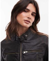 AllSaints - Chaqueta Biker De Cuero Tiggy Con Rayas Racer Y Detalles De Cremallera En Negro - Lyst