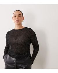 ASOS - Asos Design Curve Textured Mesh Hotfix Long Sleeve Top - Lyst