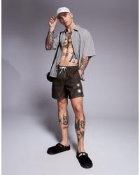 ASOS - Pantaloncini Da Bagno Lunghezza Media Marroni Con Soli Ricamati - Lyst