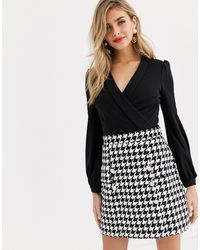 lipsy 2 in 1 dress with checked skirt in mono
