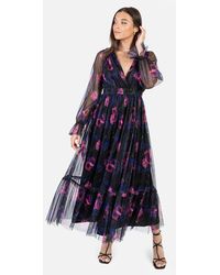 ANAYA - Floral Print Faux Wrap Long Sleeve Midaxi Dress - Lyst