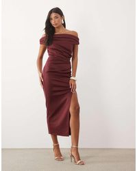 ASOS - Twist Bardot Bodycon Midi Dress - Lyst