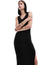 ONLY - Side Split Ribbed Maxi Dress With Hood - Lyst