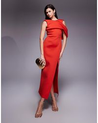 ASOS - Drape Cut Out Shoulder Pencil Midi Dress - Lyst