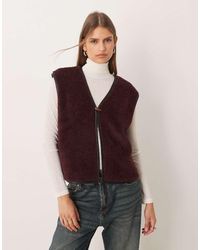 ASOS - Bodywarmer Van Borg Fleece Met V-Hals En Contrasterende Biezen - Lyst