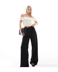 ASOS - Pantalones De Sastre Negros De Pernera Ancha Con Detalle De Pespuntes En Contraste De Asos Design Tall - Lyst