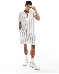 New Look - Short Sleeved Striped Linen Blend Shirt - Lyst