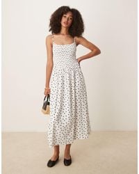 Abercrombie & Fitch - Dipped Waist Smocked Poplin Midi Dress - Lyst