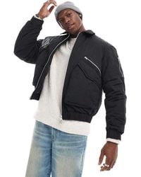 Jack & Jones - Chaqueta Bomber Negra Con Bolsillos Con Cremallera De - Lyst