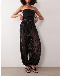 TFNC London - Floral Sequin Sheer Elasticated Waist Balloon Leg Trousers - Lyst