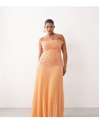 ARRANGE - Curve Abstract Cut Work Bandeau Maxi Dress With Pleat Skirt - Lyst