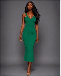 Vesper - V Neck Bodycon Midaxi Dress - Lyst