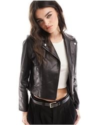 French Connection - Faux Leather Biker Jacket - Lyst