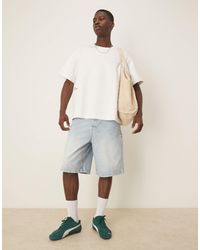 ASOS - Bermuda en jean long style charpentier - clair délavé - Lyst