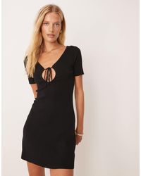 Mango - Compact Knit Mini Tea Dress With Tie Detail - Lyst
