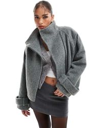 ASOS - Giacca Stile Motociclista Elegante Spazzolata Color Antracite Con Collo A Imbuto - Lyst