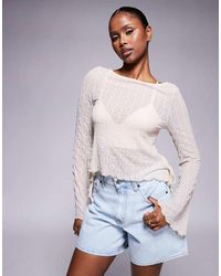 ASOS - Top Blanco Con Mangas Acampanadas Y Lazada Lateral De Encaje Texturizado De - Lyst