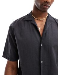 Pull&Bear - Camicia nera effetto lino con colletto a rever - Lyst