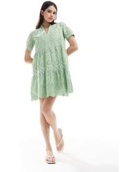 Y.A.S - Broderie Short Sleeve Mini Dress - Lyst