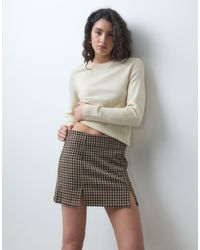 ONLY - High-waist-minirock mit braunem karomuster - Lyst